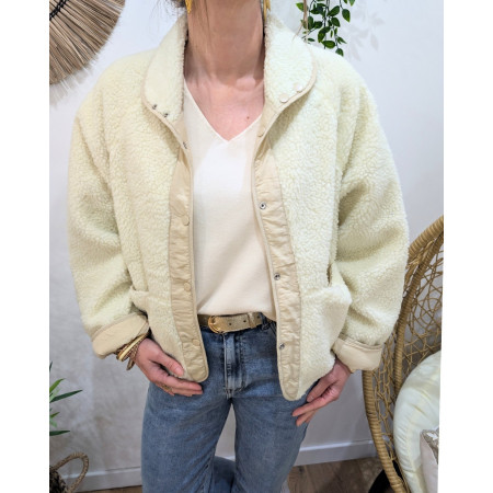 Veste femme beige à pressions imitation mouton réversible - unie