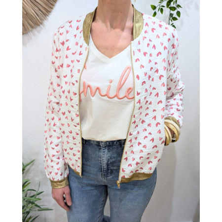 Bombers femme écru et rose Nahélys