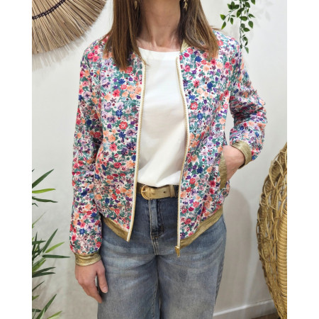 Bombers femme vert fleurs multicolores Flavia