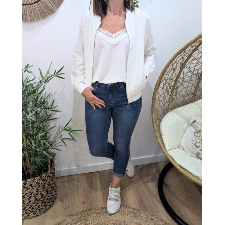 Bombers femme blanc marguerites
