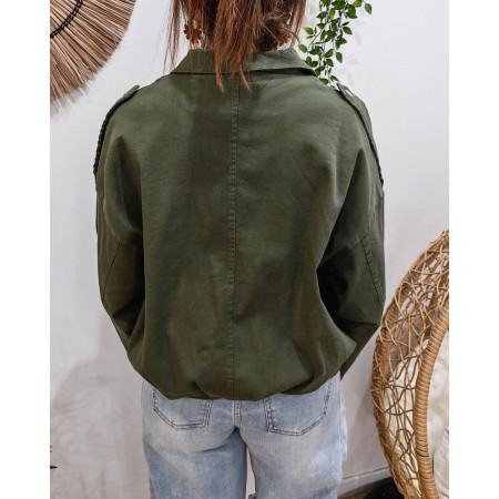 Veste femme bombers coton jean kaki Iria