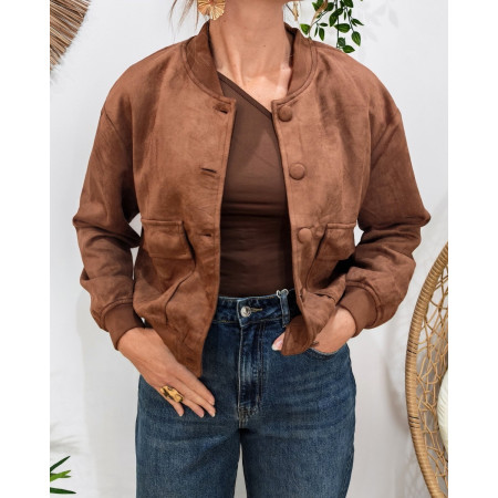 Bombers femme suédine marron à boutons
